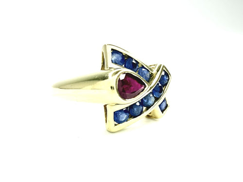 10K Gold Ruby & Tanzanite Ring Size 6 2