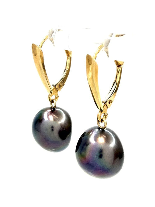 14K Gold Tahitian Pearl Drop Earrings 2