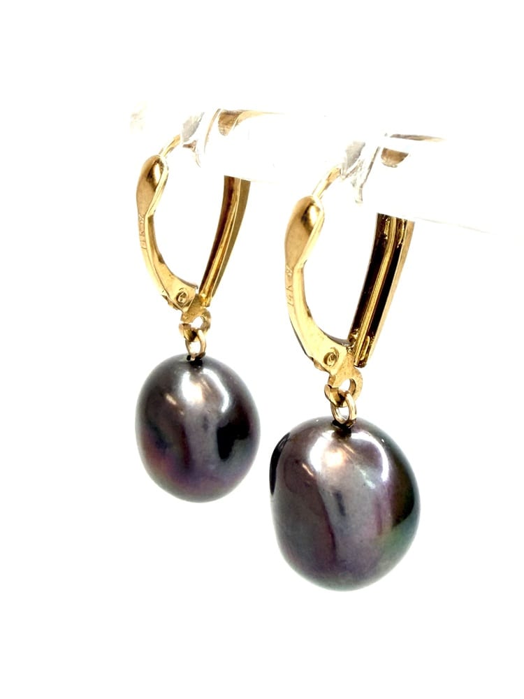 14K Gold Tahitian Pearl Drop Earrings 3