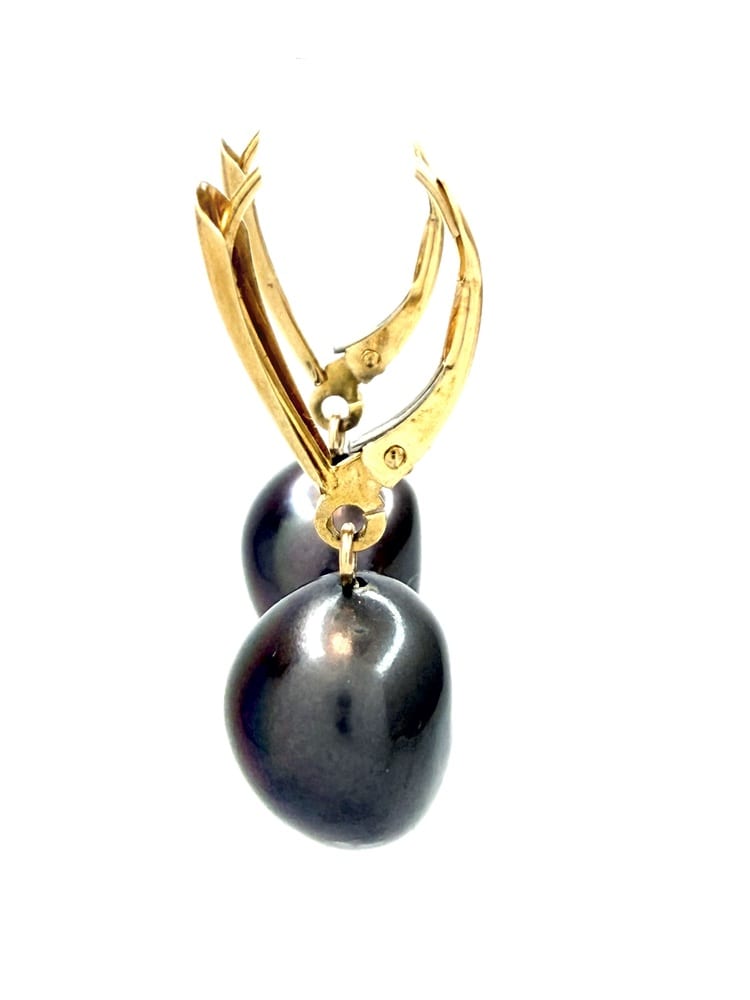 14K Gold Tahitian Pearl Drop Earrings 4