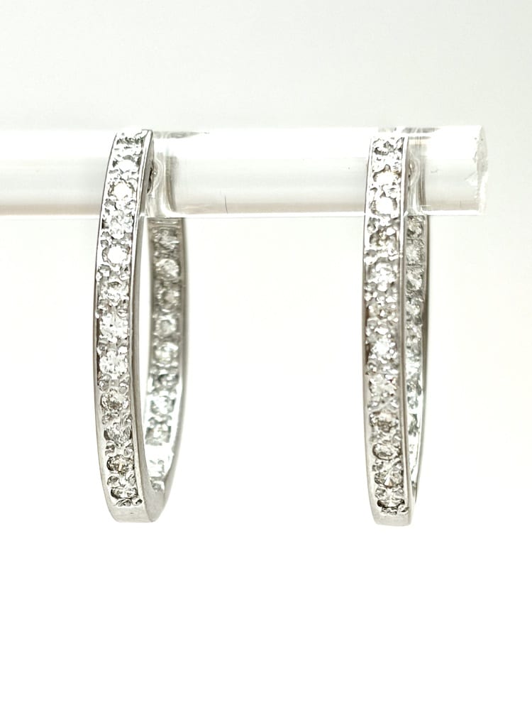 14K White Gold Diamond Hoop Earrings 1