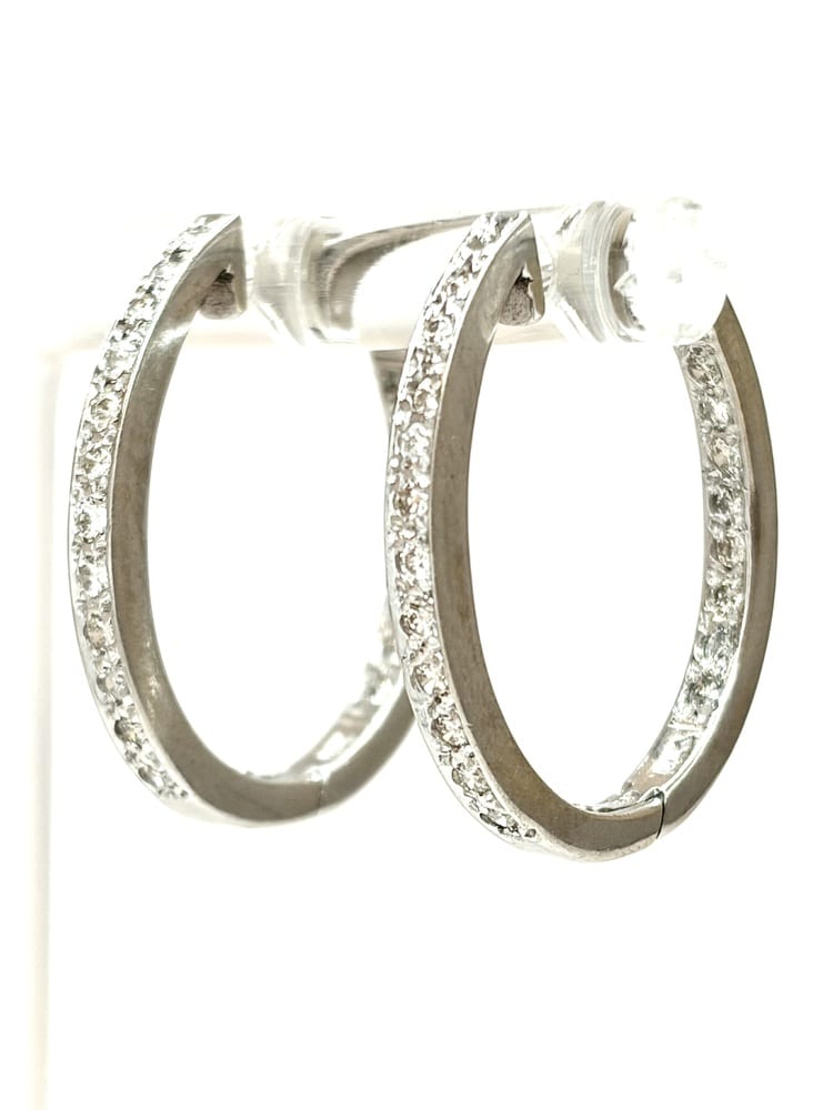 14K White Gold Diamond Hoop Earrings 2