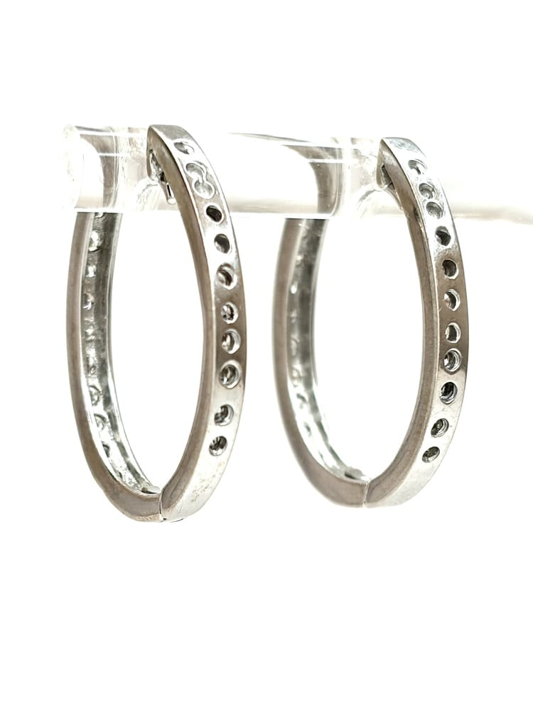 14K White Gold Diamond Hoop Earrings 3