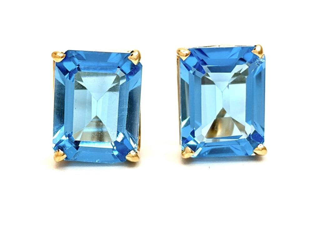 14K Gold Blue Topaz Stud Earrings 6