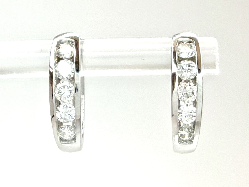 14K White Gold Diamond Hoop Earrings 1