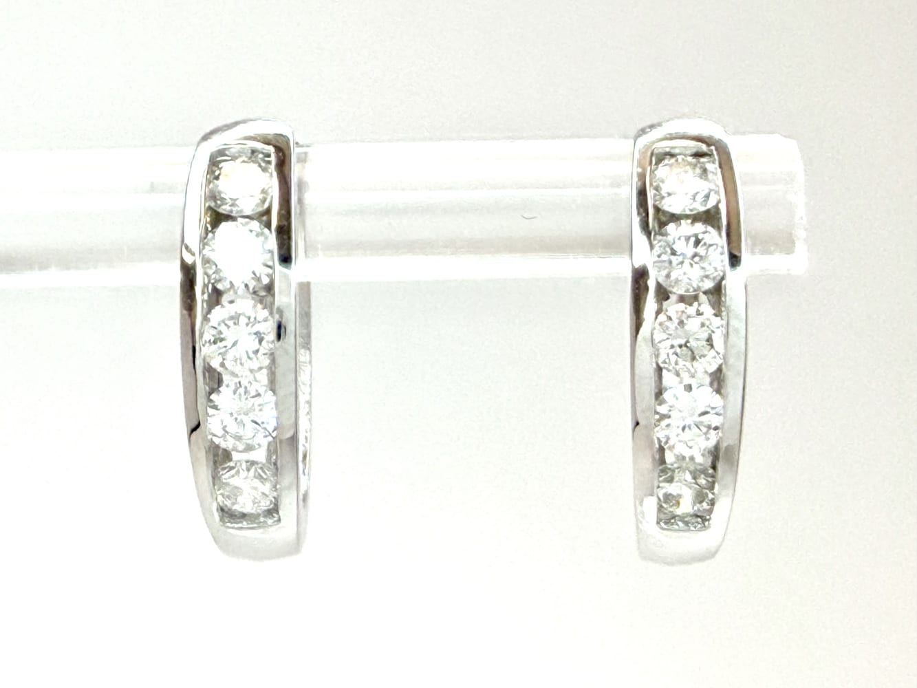 14K White Gold Diamond Hoop Earrings 1