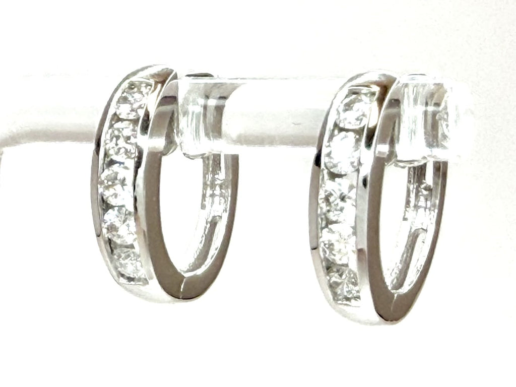 14K White Gold Diamond Hoop Earrings 2