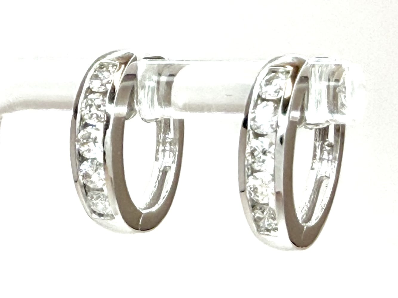 14K White Gold Diamond Hoop Earrings 5