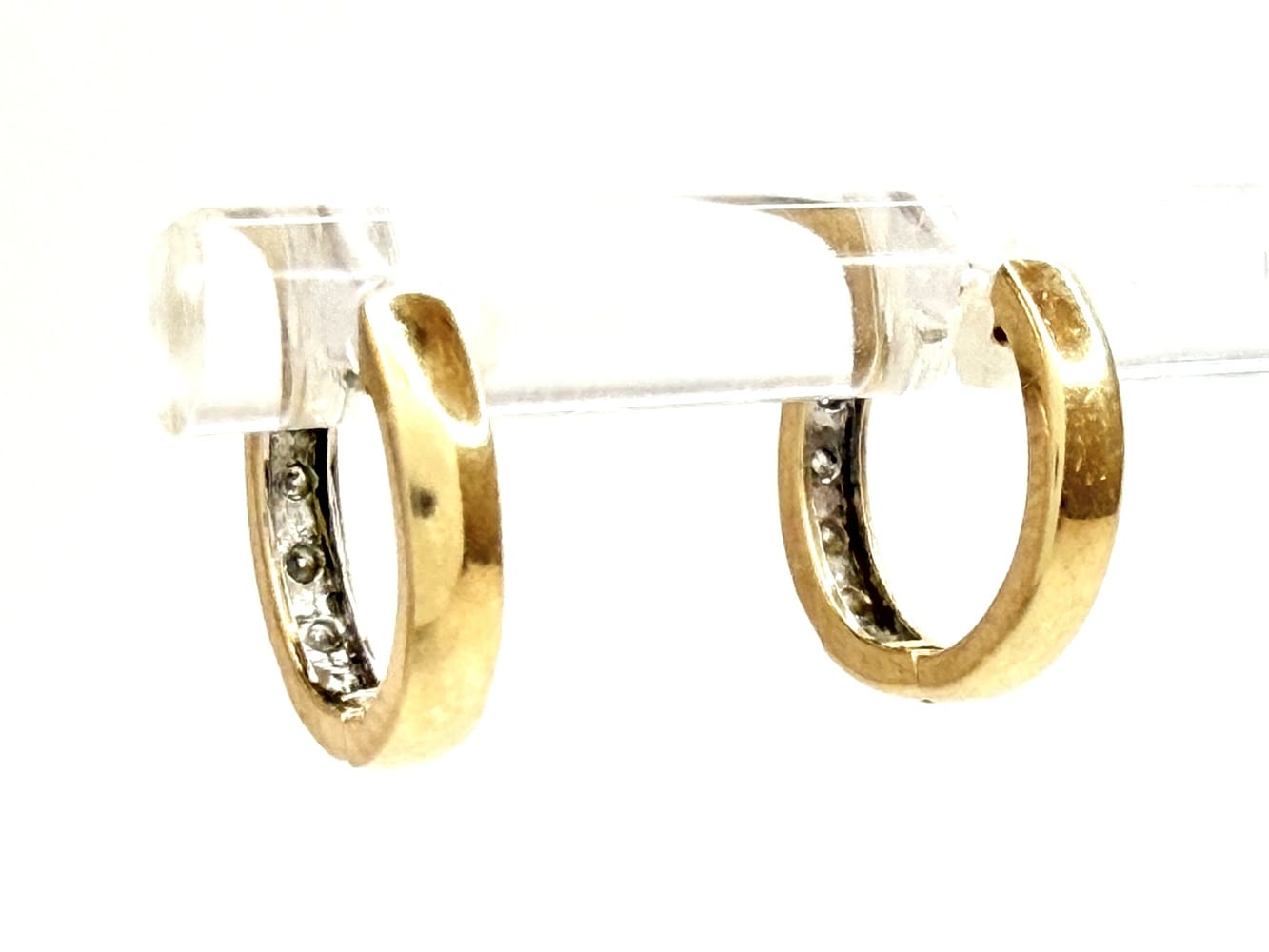 14K Gold Diamond Huggies Earrings 2