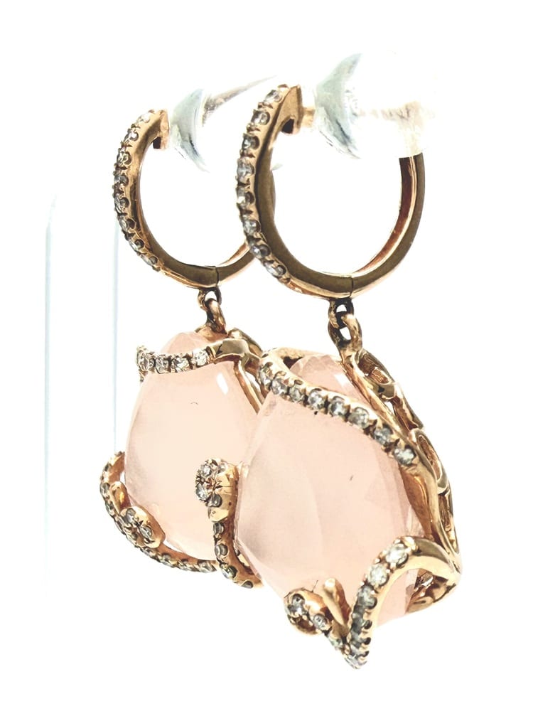 Effy Rose Quartz & Diamond Drop Earrings 2